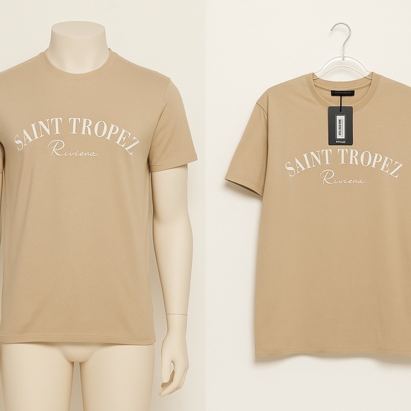 MF-159. Sand St Tropez Riviera Slogan T-Shirt - Picture 1 of 4
